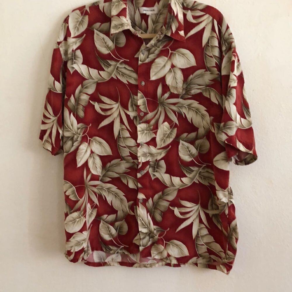 Vintage Men’s Maroon Palm Print Hawaiian Button Down Shirt Size XL